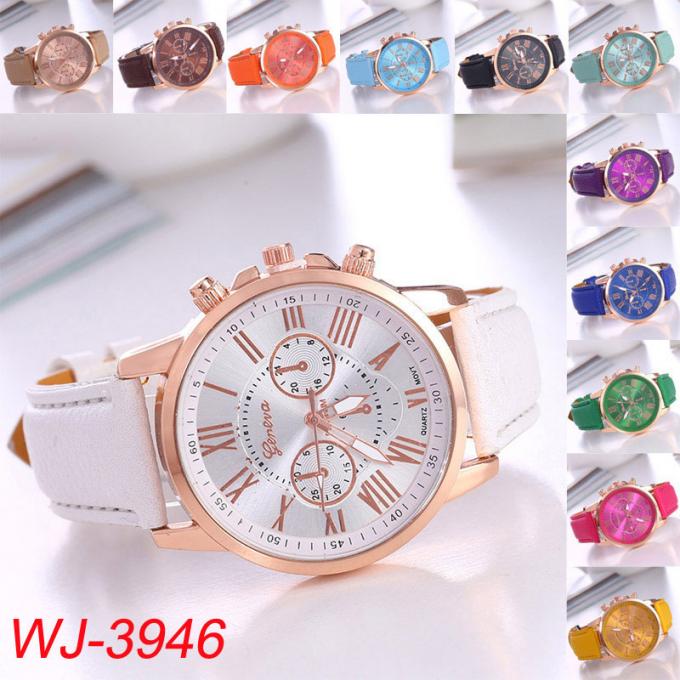 Reloj de cuero rosado de la mano de las mujeres de las señoras WJ-7778