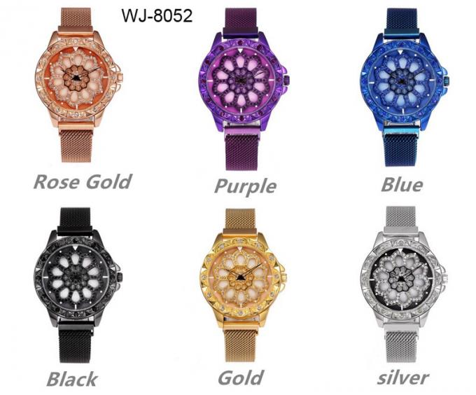 Reloj análogo del cuarzo de la correa de reloj de la malla del acero inoxidable de las muchachas de la moda del diseño de WJ-8421New