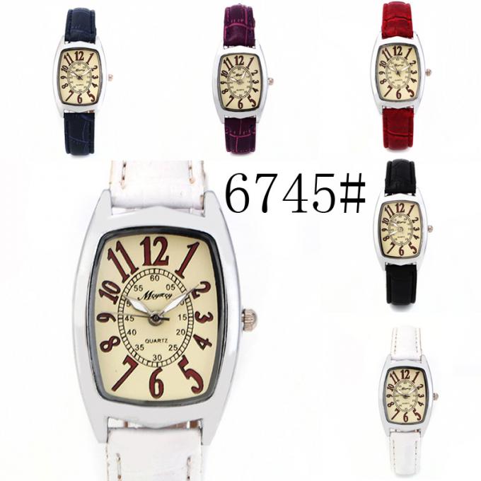 Reloj análogo de la caja de reloj de la aleación de la correa de cuero de la muñeca de la moda de las mujeres WJ-8424