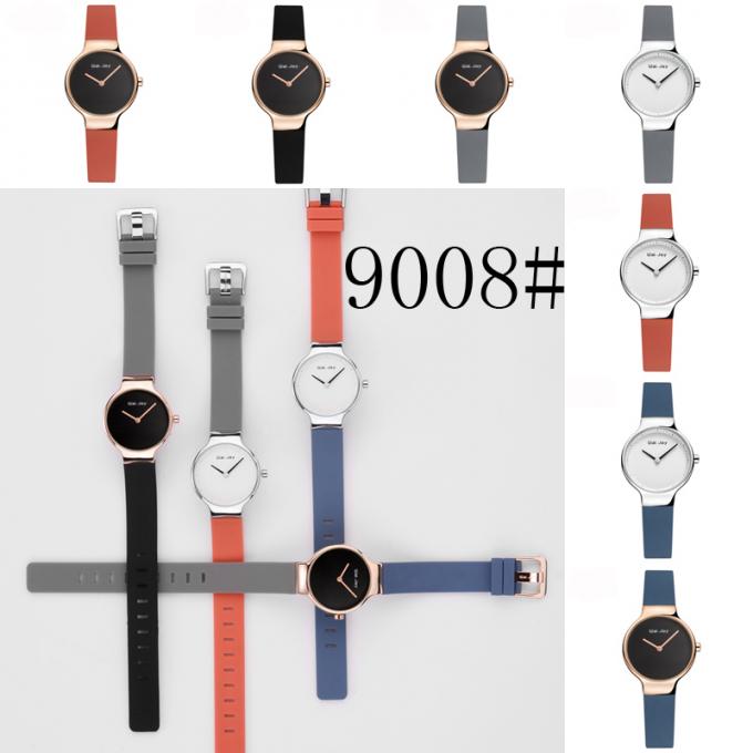 Nuevo reloj de la caja de la aleación de la tira de cuero de las señoras de la moda WJ-8390
